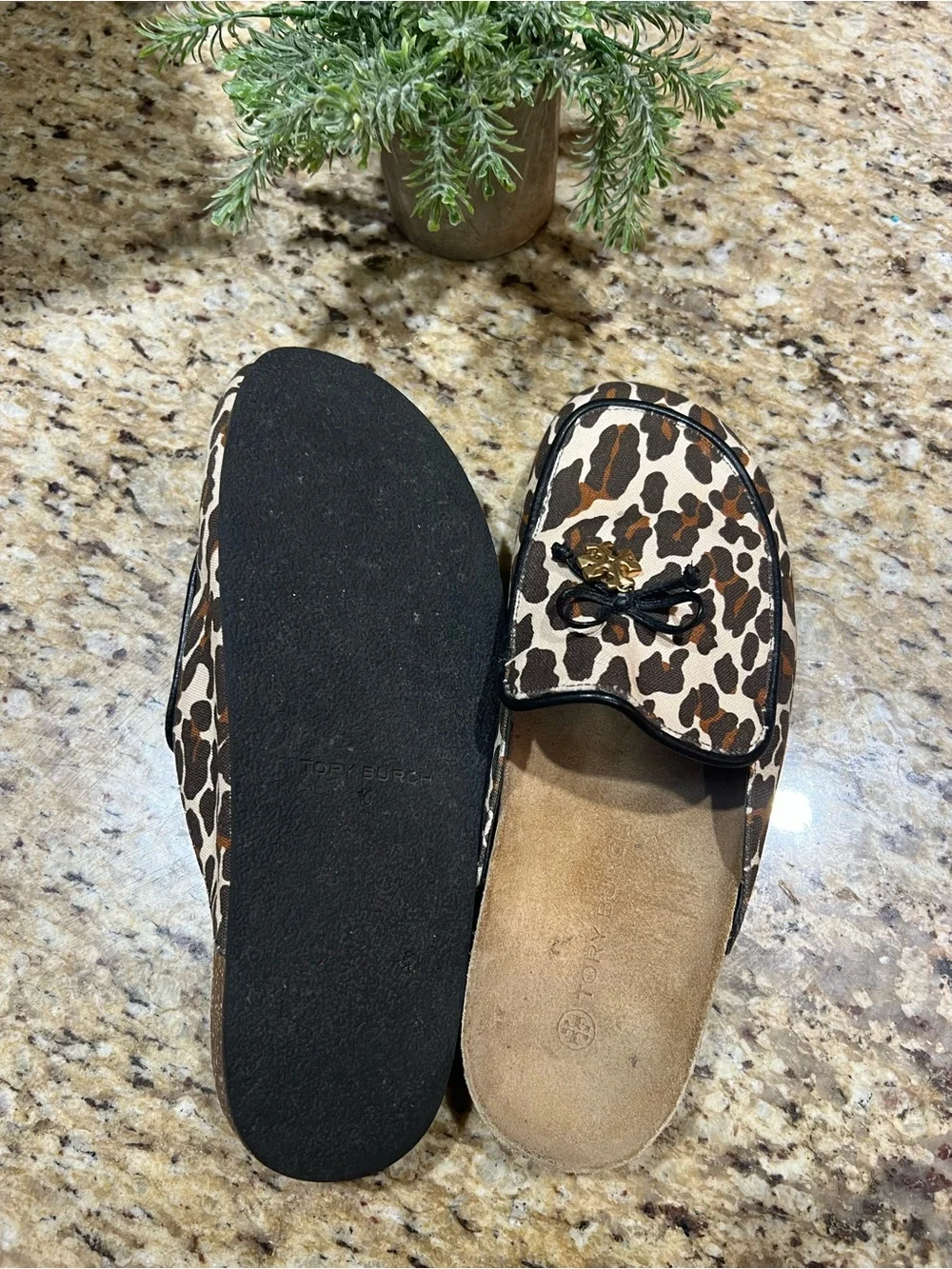 Tory Burch Leo Charm Leopard Print Slip-On Mules with Gold Accent 10M